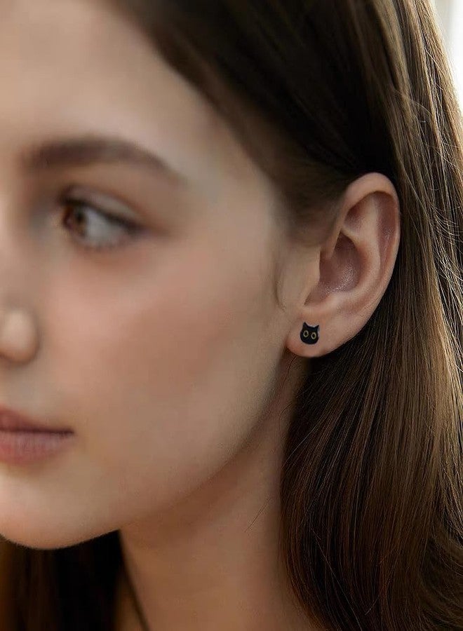 Cykdohy Cute Black Cat Head Stud Tiny Small Earrings Funny Lovely Yellow Eyes Kitten Cartilage Tragus Post Earring Simple Statement Animal Ear Studs Lightweight Jewelry for Women Sister Daughter - Image 2